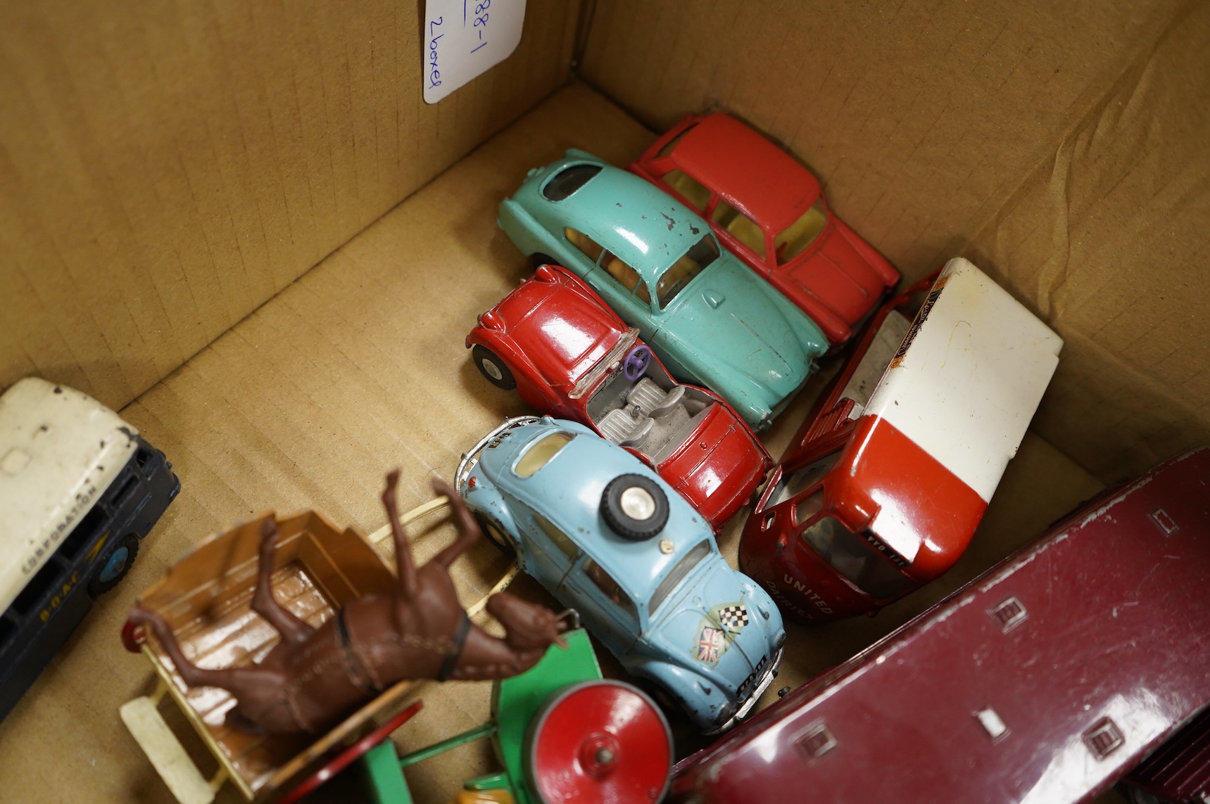 A collection of thirty-five Dinky Toys and five Spot On diecast vehicles, including; a Foden tanker, Leyland octopus, Maudsley horsebox, telephone service van, Royal mail van, and a selection of other cars and commercial